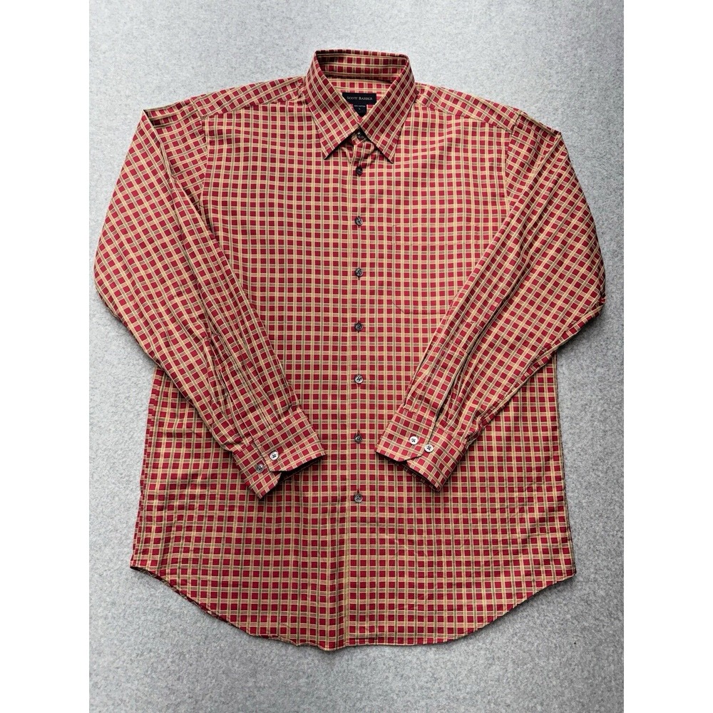 Scott Barber Shirt Mens Large Red‎ Plaid Windowpane Casual Preppy Career Party